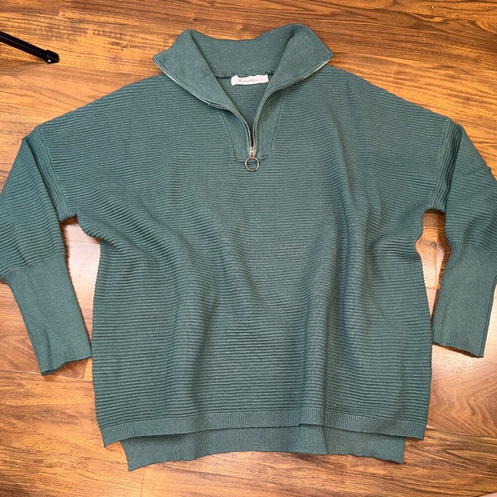 Anrabess Teal Quarter-Zip Ribbed Sweater | Women’s Medium | Oversized Collared P - Picture 2 of 8
